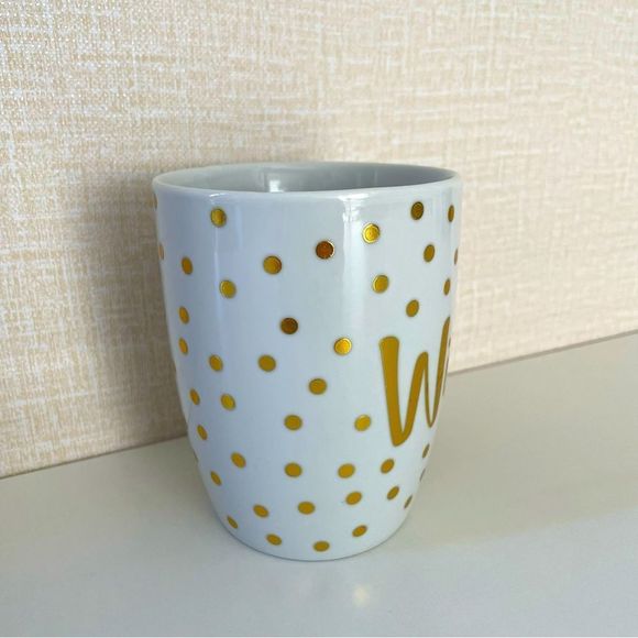 WIFEY Coffee Mug, White with Gold Polka Dots, Ceramic, GUC, 12oz - Picture 5 of 7